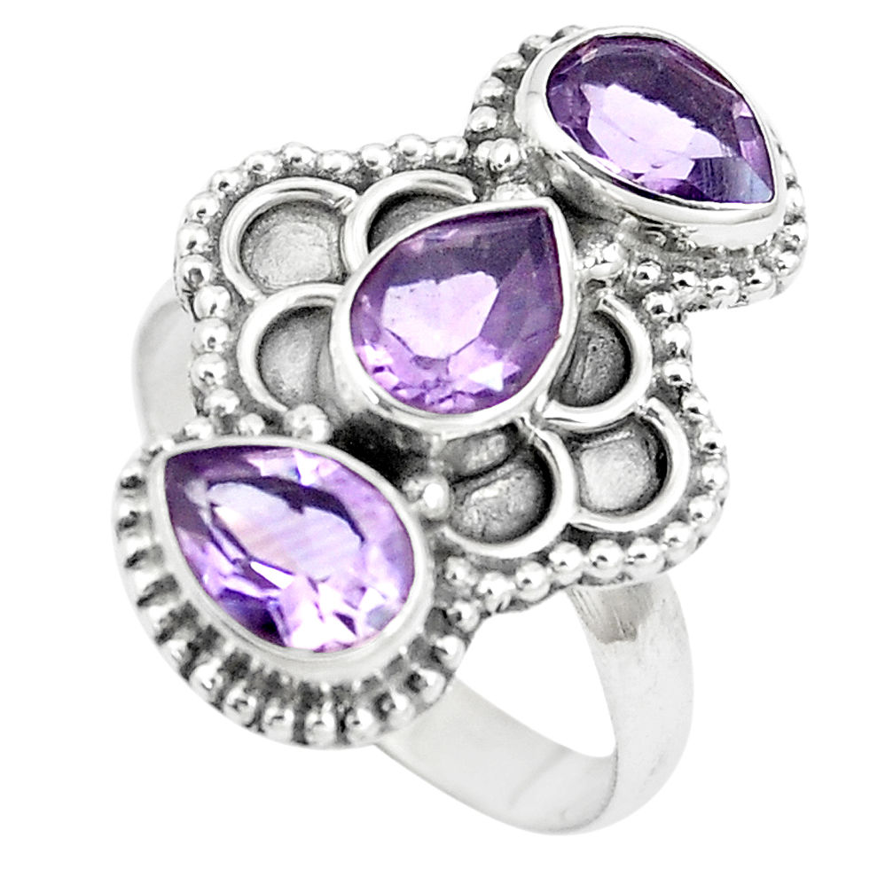 925 sterling silver 4.70cts natural purple amethyst pear ring size 7.5 p5756