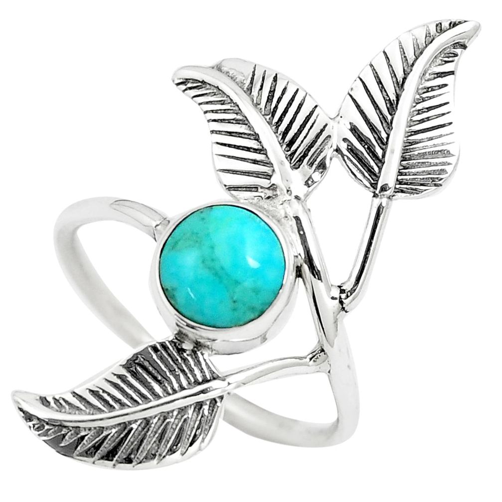 Natural green kingman turquoise silver dreamcatcher solitaire ring size 8 p6091