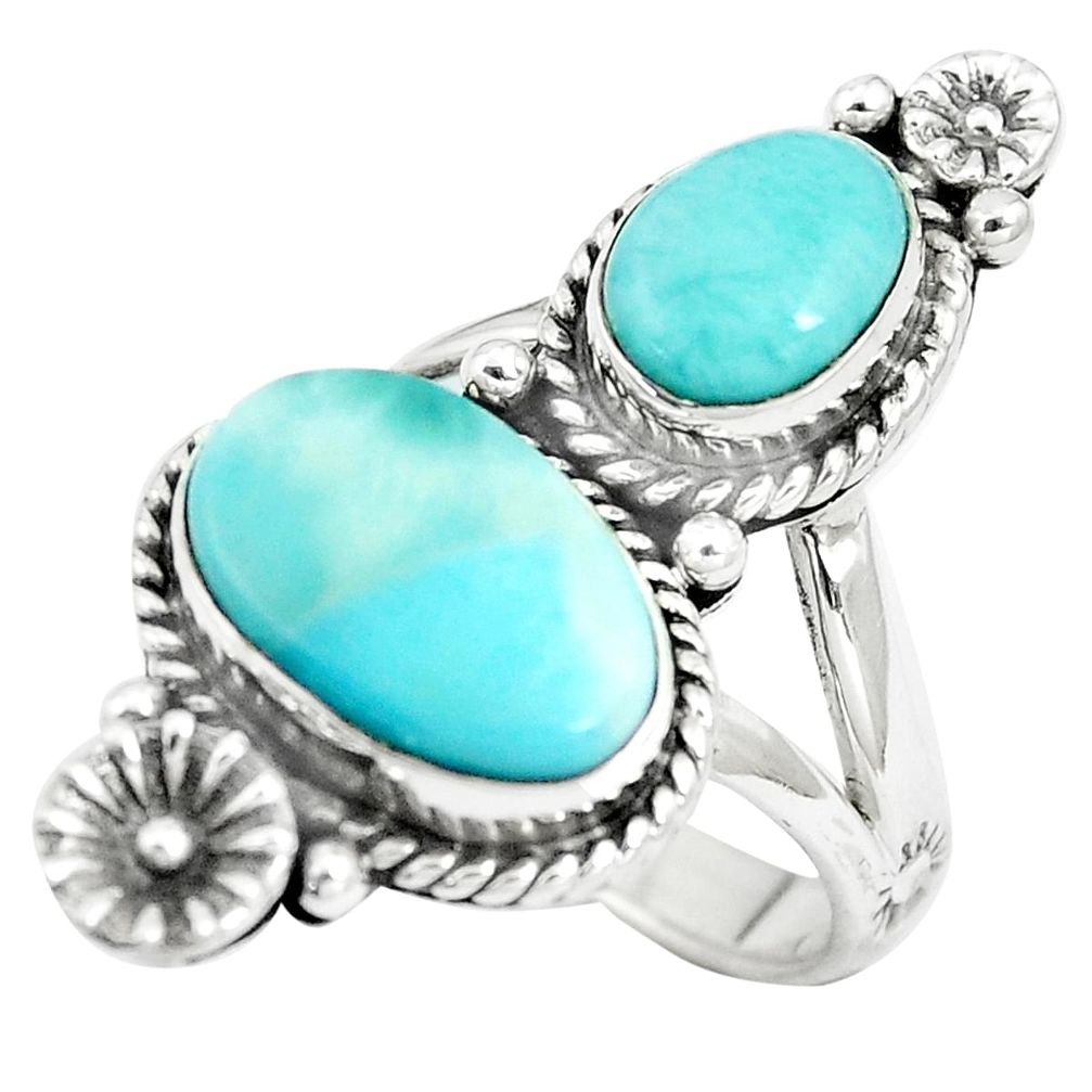 8.27cts natural blue larimar 925 sterling silver flower ring size 6 p6182