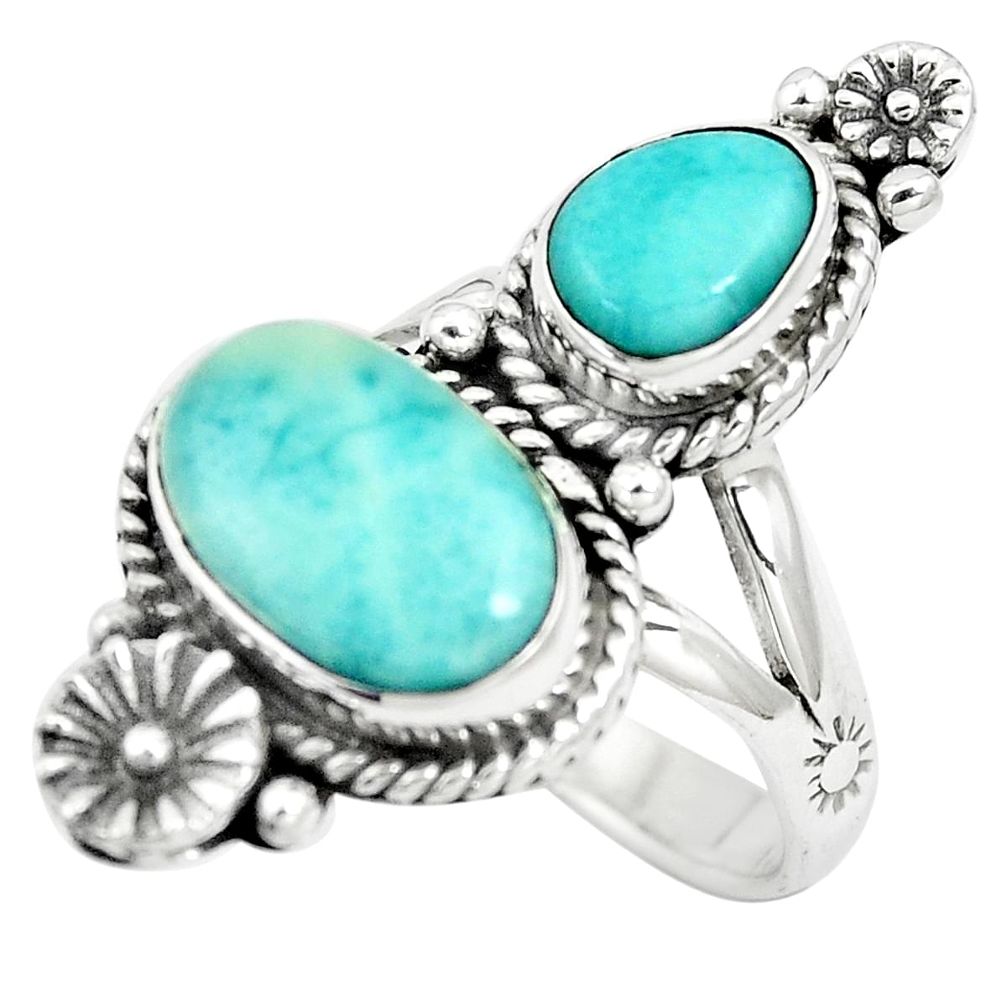 925 sterling silver 7.60cts natural blue larimar flower ring size 7.5 p6184