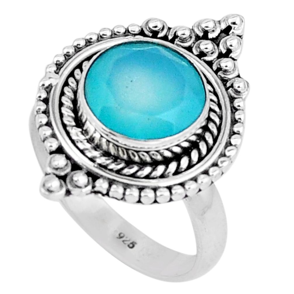 5.46cts natural aqua chalcedony 925 silver solitaire ring jewelry size 8.5 p6249