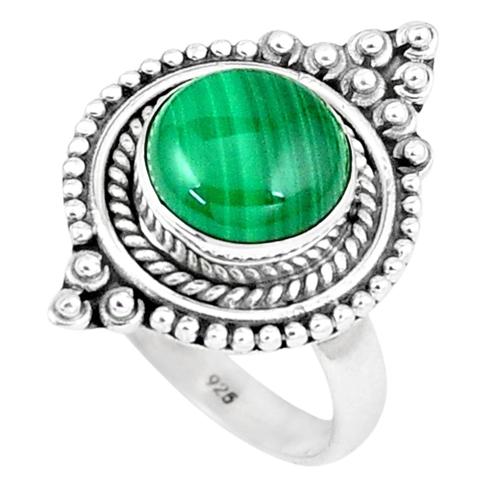 Natural green malachite (pilot's stone) 925 silver solitaire ring size 8 p6254