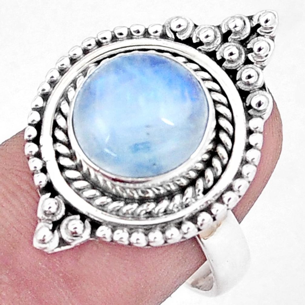 5.95cts natural rainbow moonstone 925 silver solitaire ring jewelry size 8 p6259