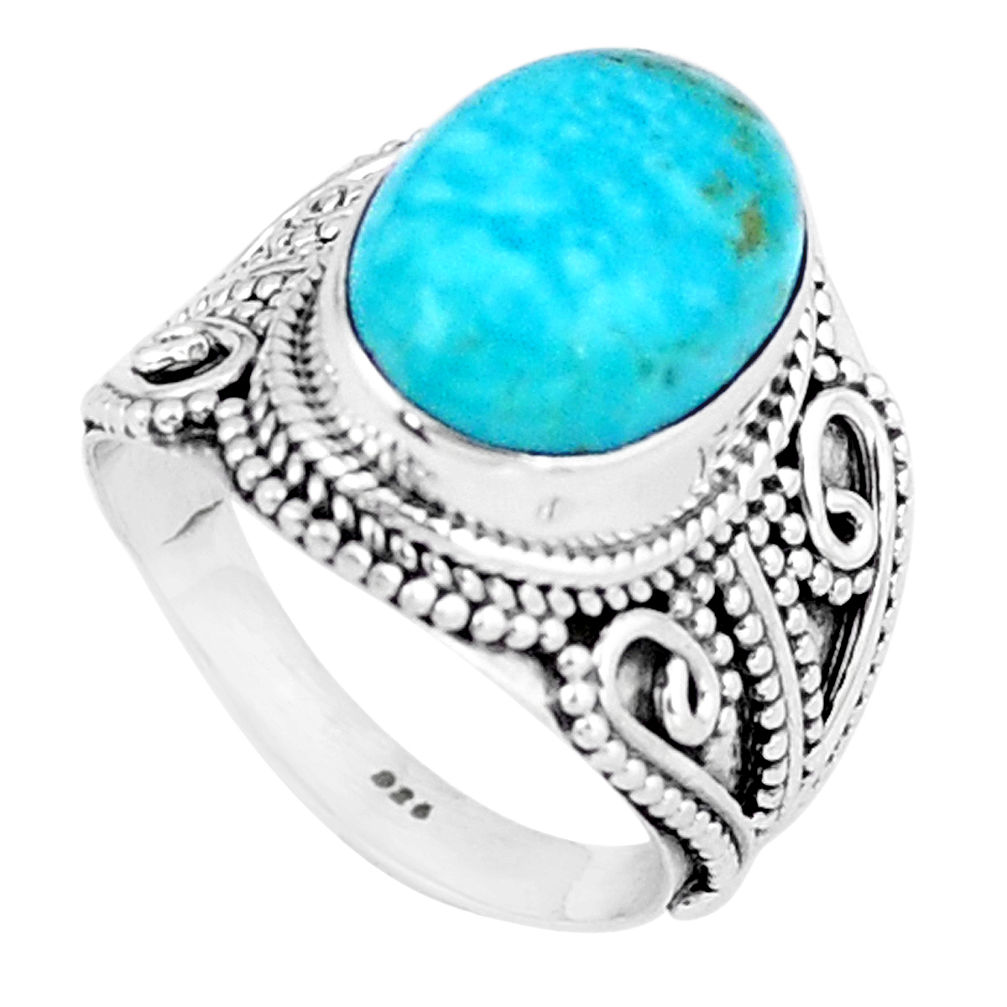 6.68cts natural green peruvian amazonite 925 silver solitaire ring size 8 p6261