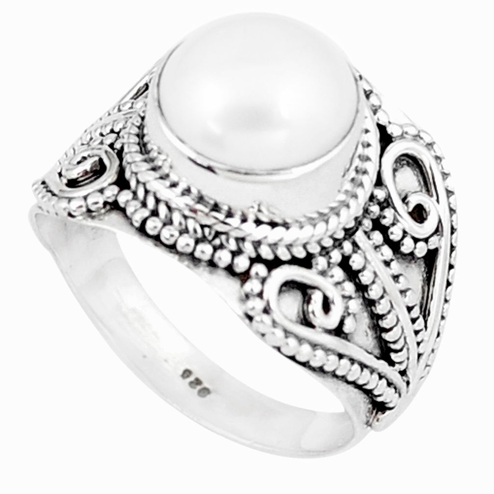 5.18cts natural white pearl 925 sterling silver solitaire ring size 8.5 p6270