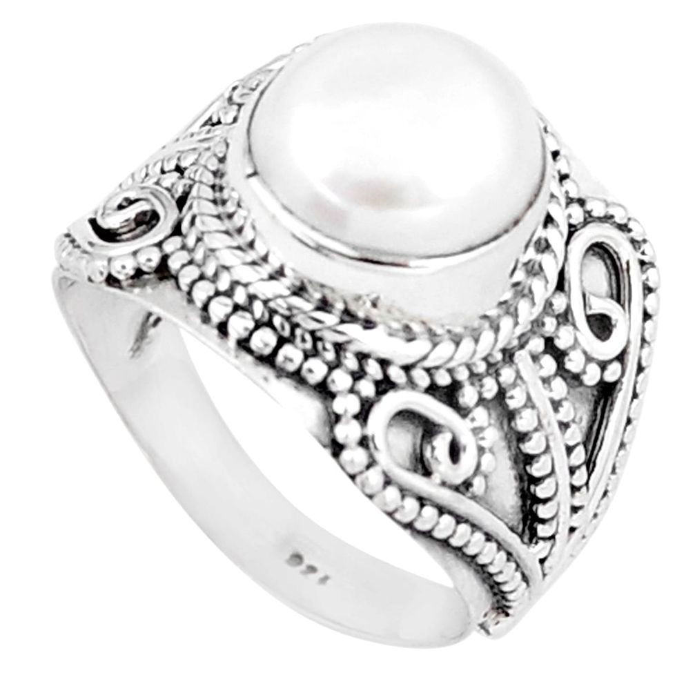 5.35cts natural white pearl 925 sterling silver solitaire ring size 8 p6271