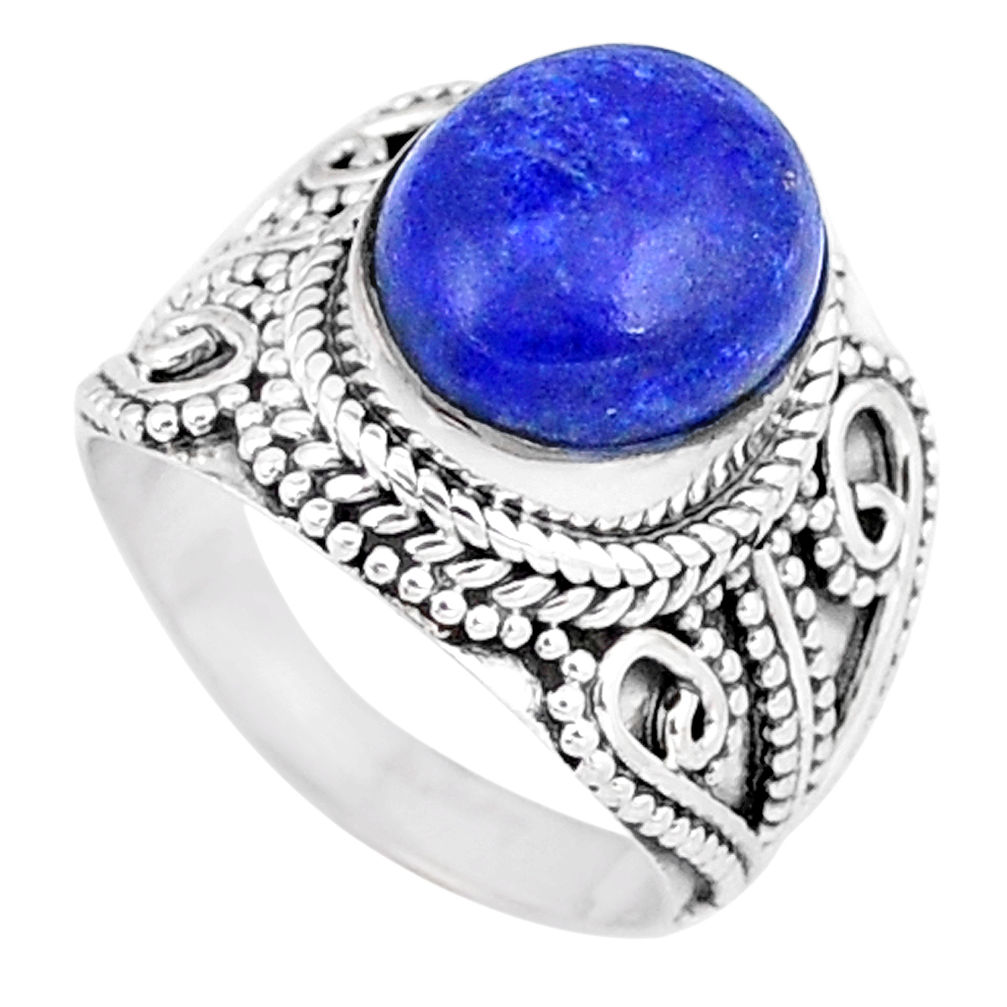 5.23cts natural blue lapis lazuli 925 silver solitaire ring size 7.5 p6272