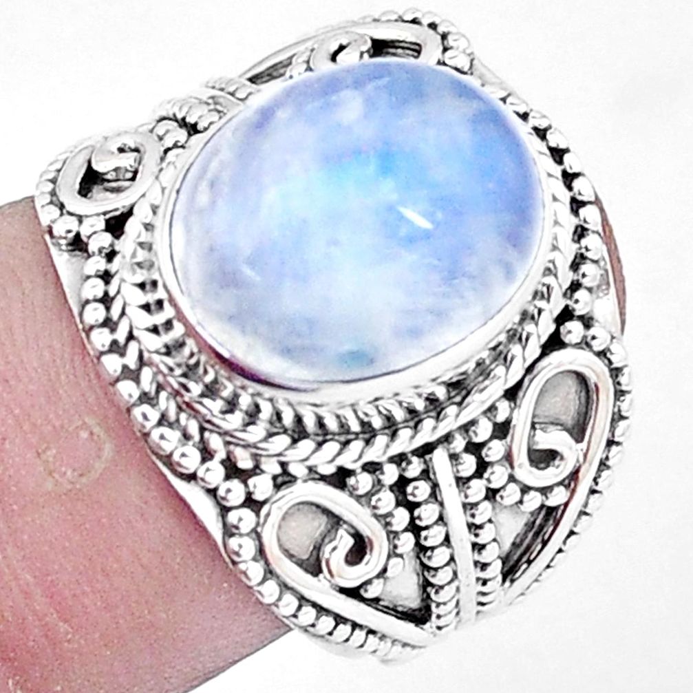 5.32cts natural rainbow moonstone 925 silver solitaire ring jewelry size 7 p6276