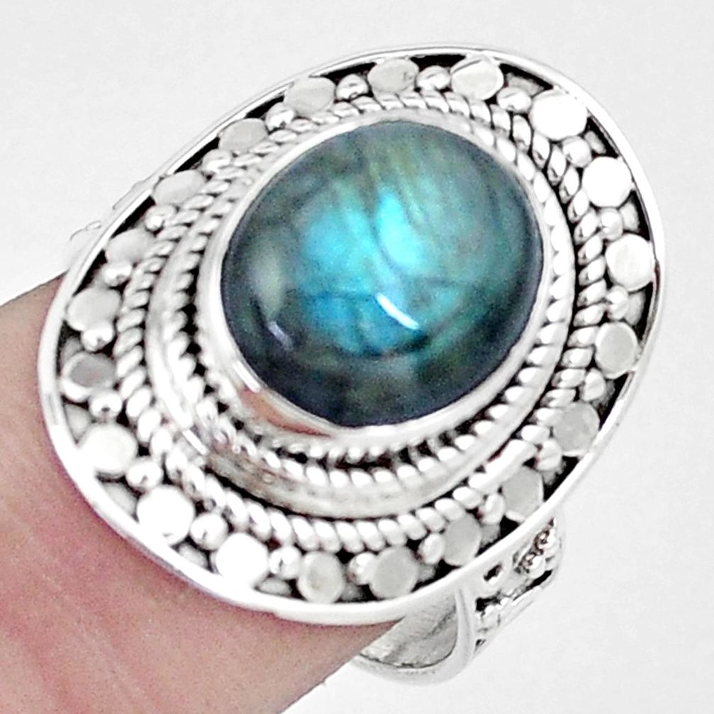 5.35cts natural blue labradorite 925 silver solitaire ring size 8.5 p6295