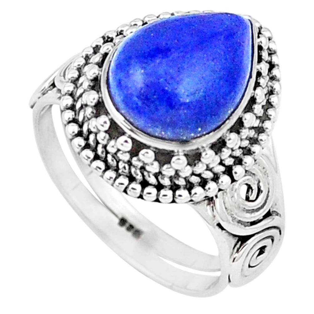 5.18cts natural blue lapis lazuli 925 silver solitaire ring size 7.5 p6301