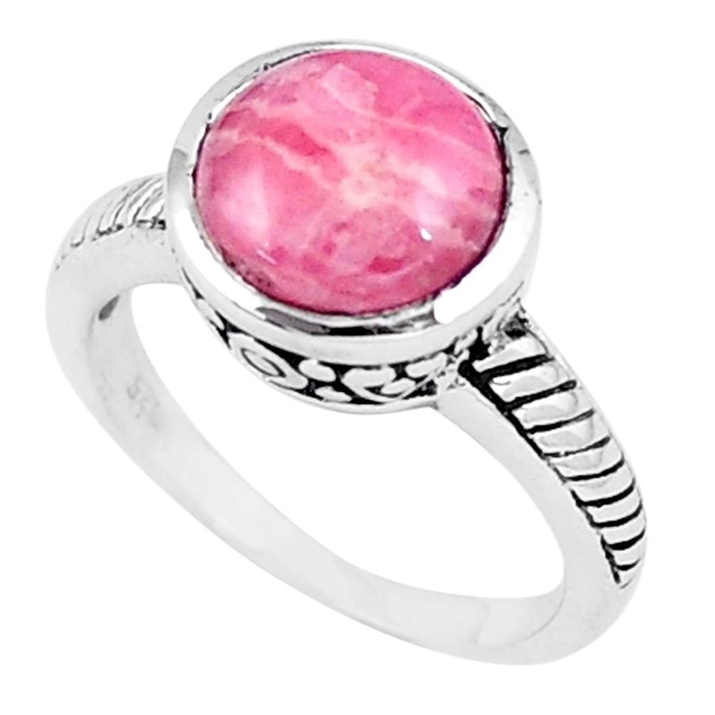 4.92cts natural rhodochrosite inca rose 925 silver solitaire ring size 6 p6327
