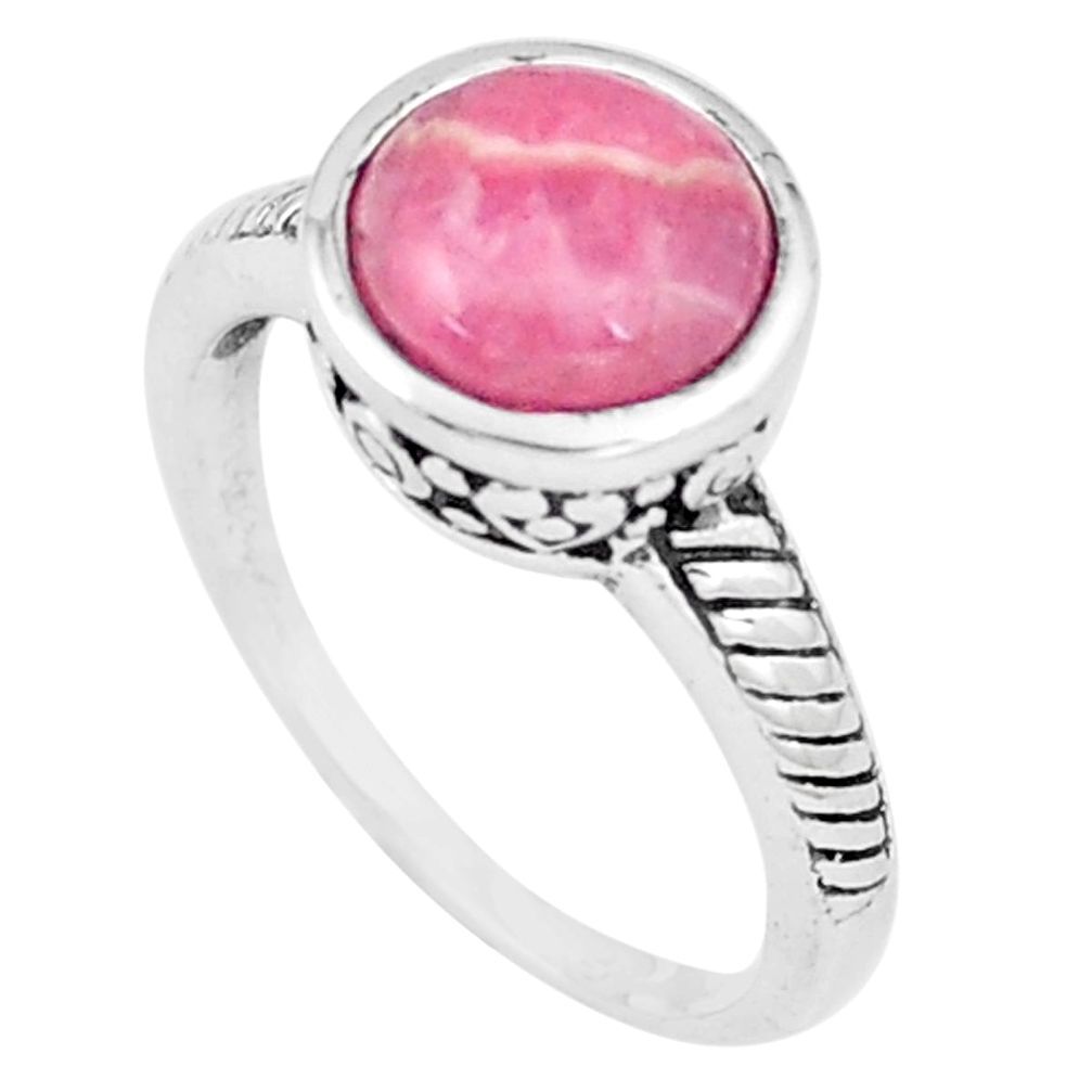 4.69cts natural pink rhodochrosite inca rose silver solitaire ring size 8 p6328