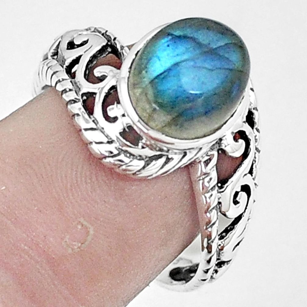 4.29cts natural blue labradorite 925 sterling silver solitaire ring size 8 p6358