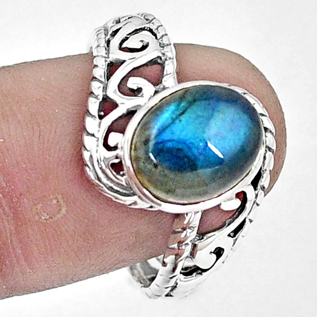 925 sterling silver 4.43cts natural blue labradorite solitaire ring size 8 p6359