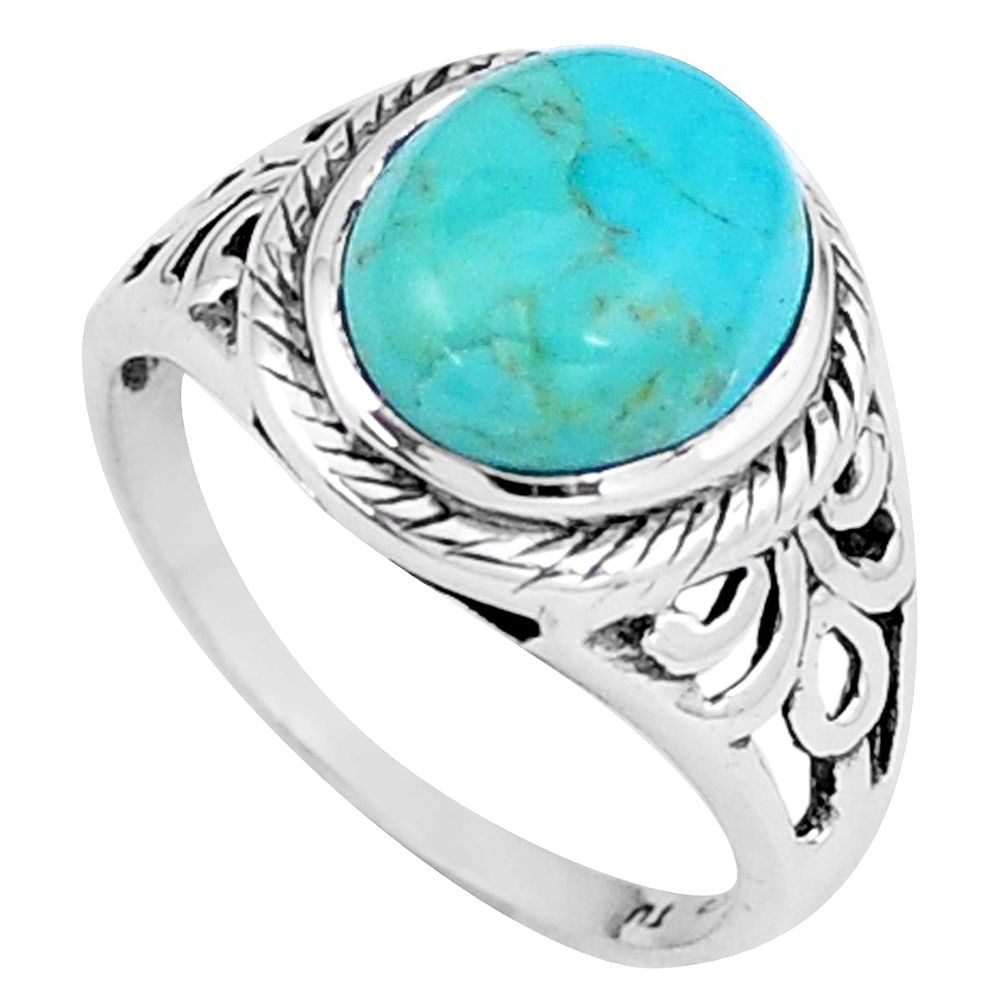 5.11cts natural green peruvian amazonite 925 silver solitaire ring size 8 p6368