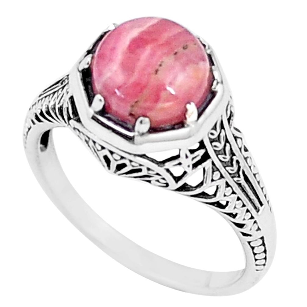 3.24cts natural pink rhodochrosite inca rose silver solitaire ring size 7 p6423