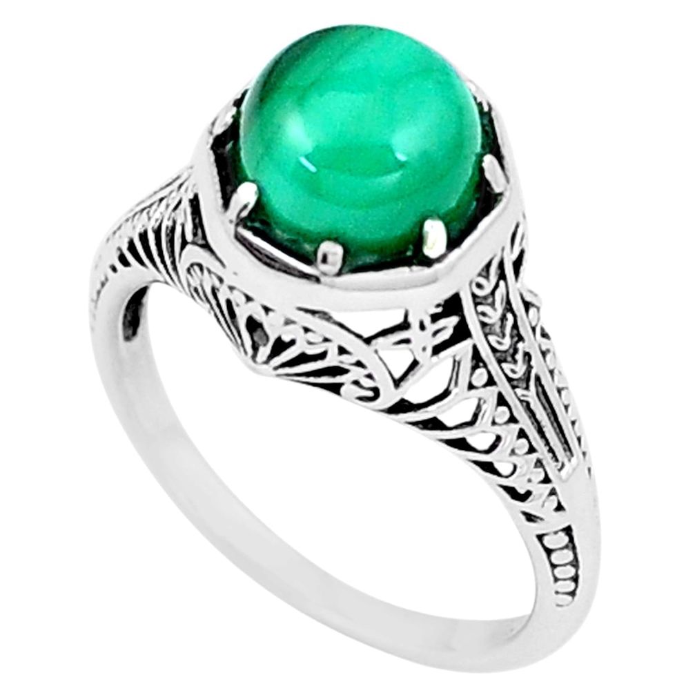 Natural green malachite (pilot's stone) 925 silver solitaire ring size 7 p6424