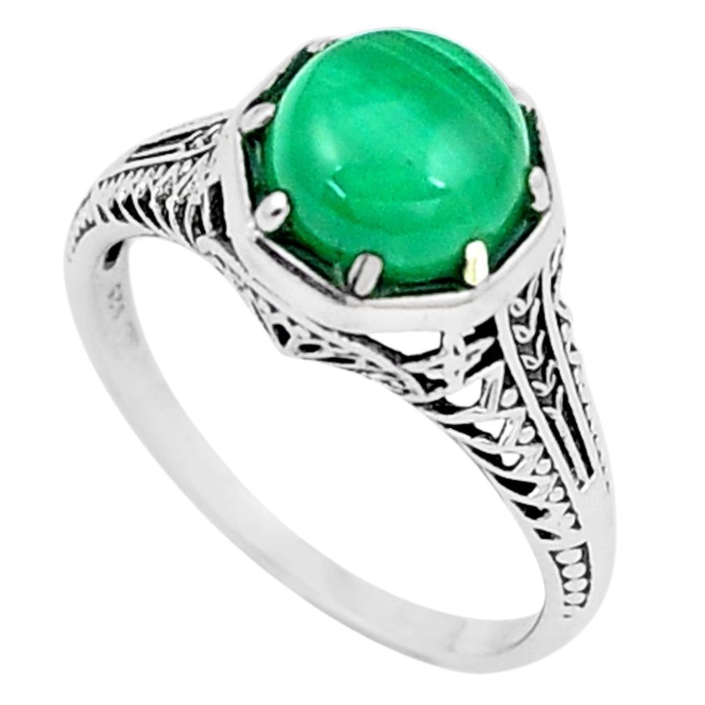 Natural green malachite (pilot's stone) 925 silver solitaire ring size 8 p6425
