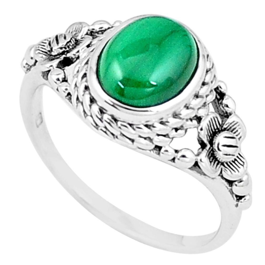 925 silver natural green malachite (pilot's stone) solitaire ring size 8.5 p6426