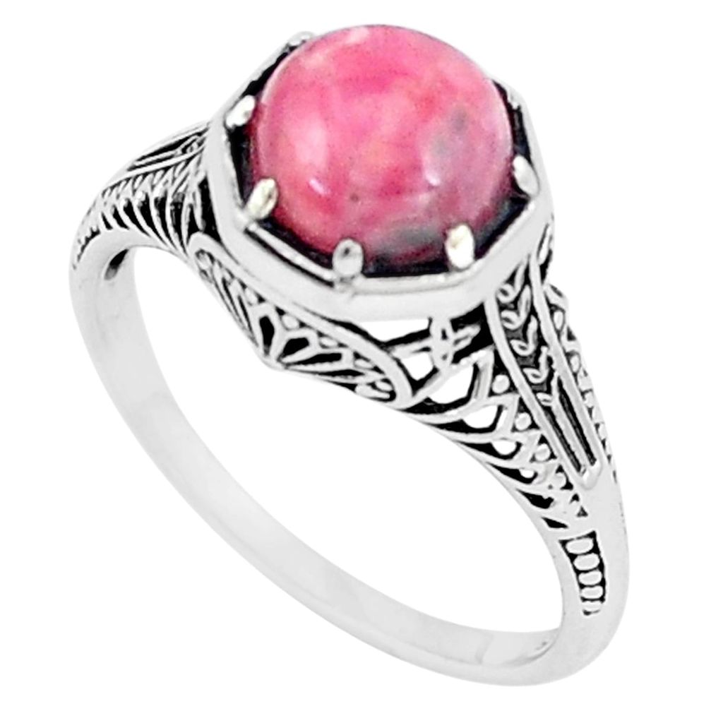 3.26cts natural pink rhodochrosite inca rose silver solitaire ring size 9 p6444