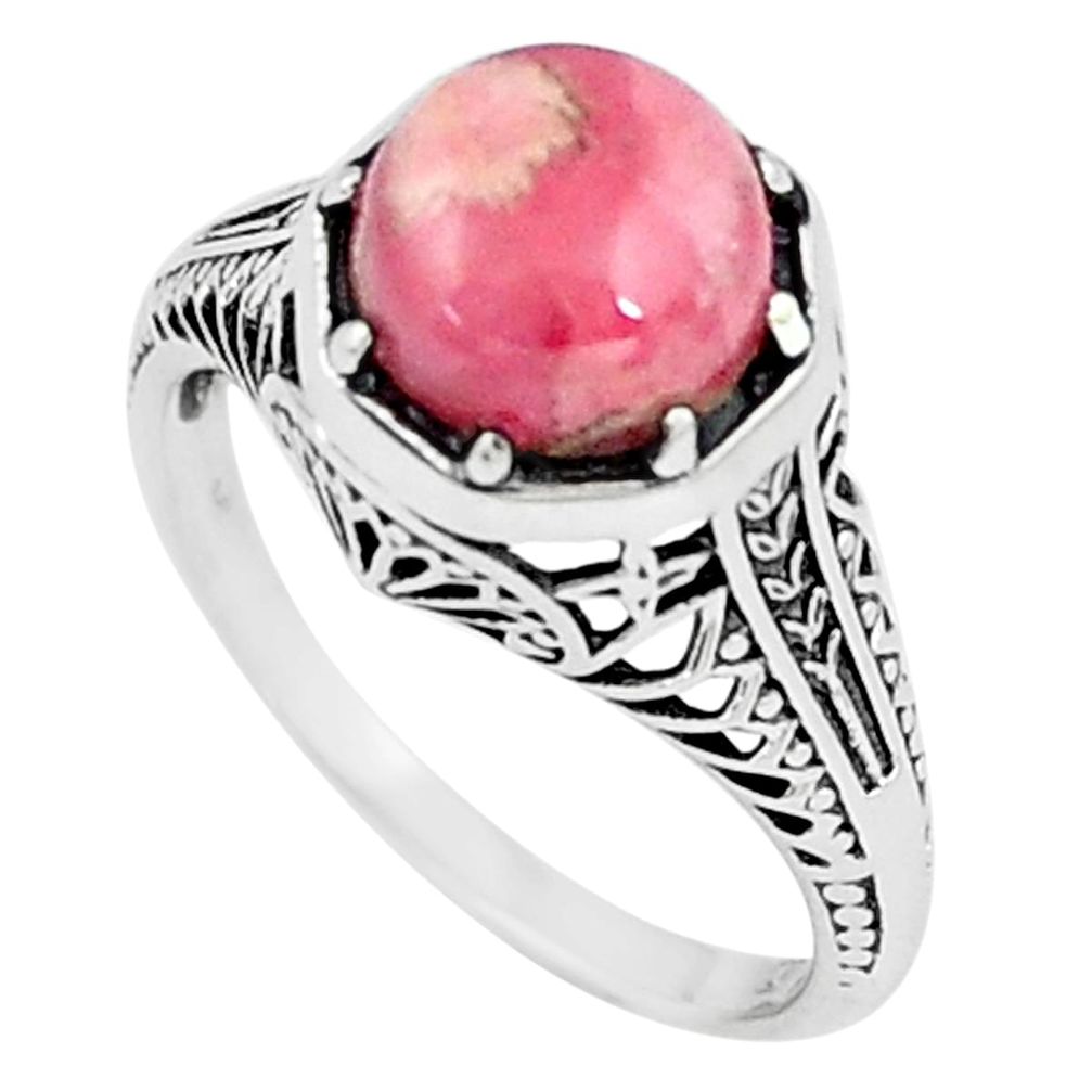 3.32cts natural pink rhodochrosite inca rose silver solitaire ring size 7 p6445