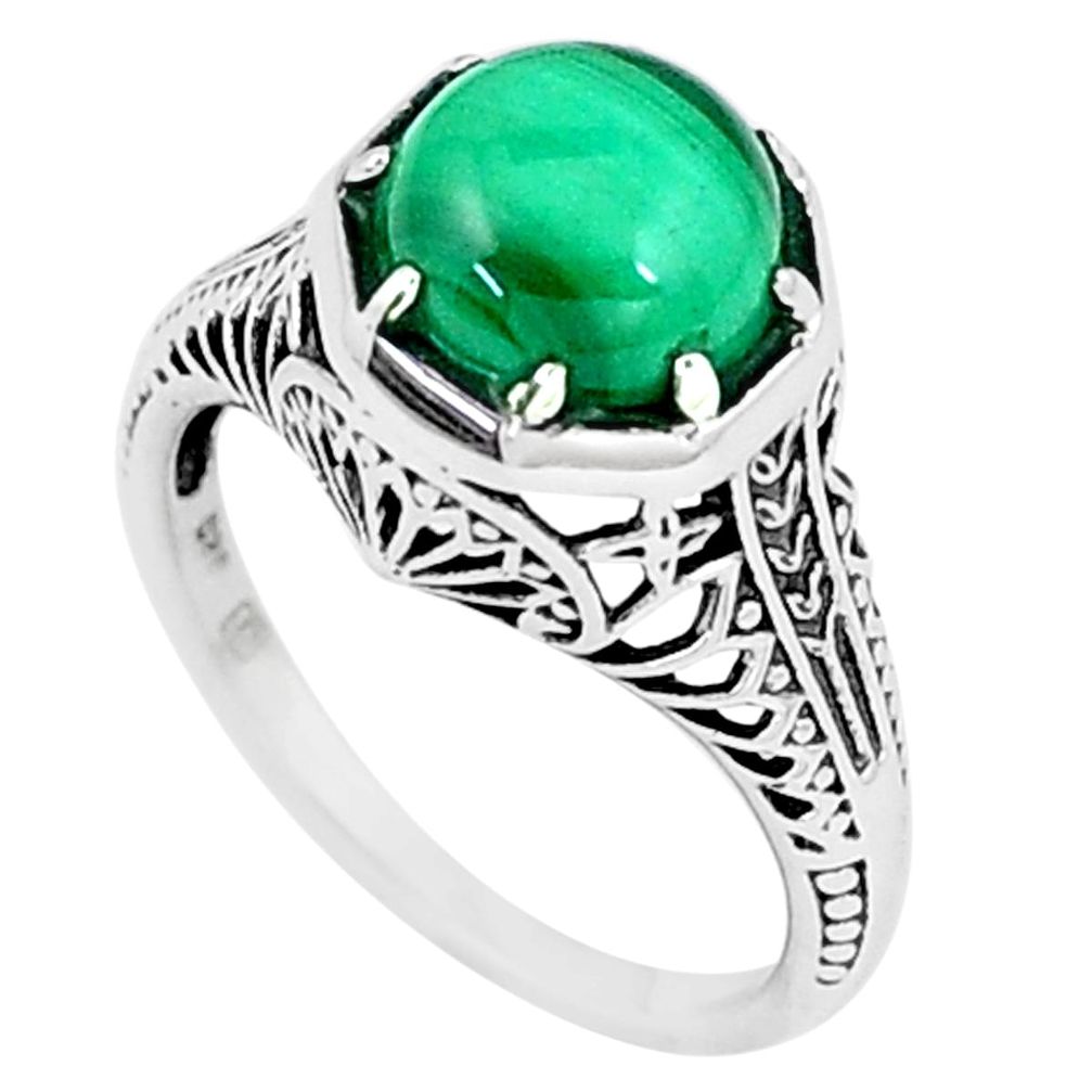 Natural green malachite (pilot's stone) 925 silver solitaire ring size 6 p6447