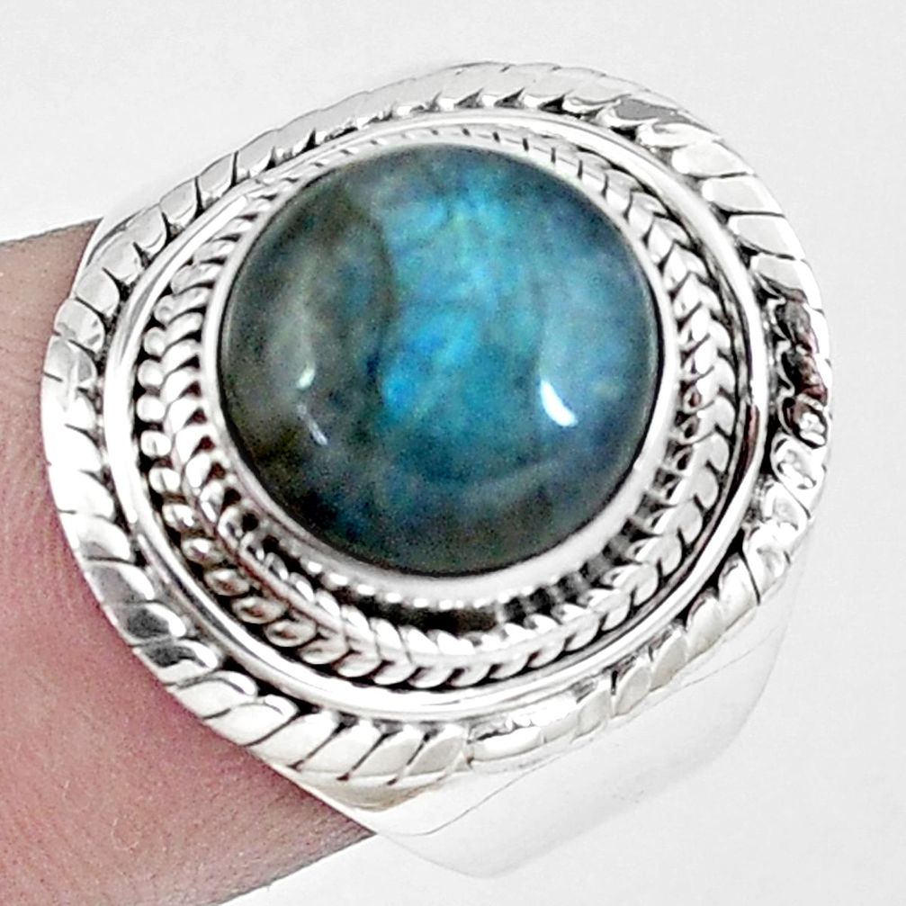 5.53cts natural blue labradorite 925 silver solitaire ring size 7.5 p6486