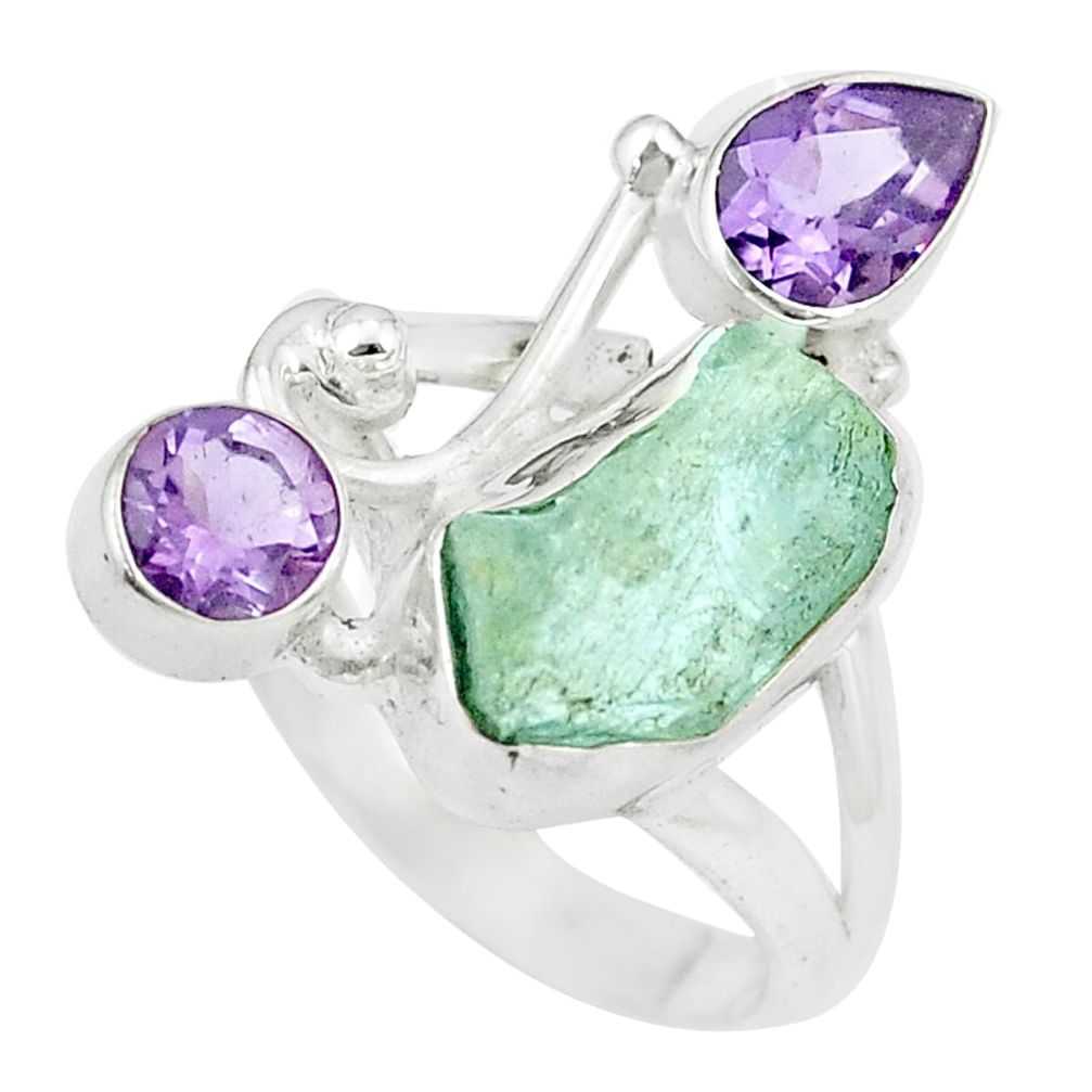 9.47cts natural aqua aquamarine rough amethyst 925 silver ring size 7.5 p6515