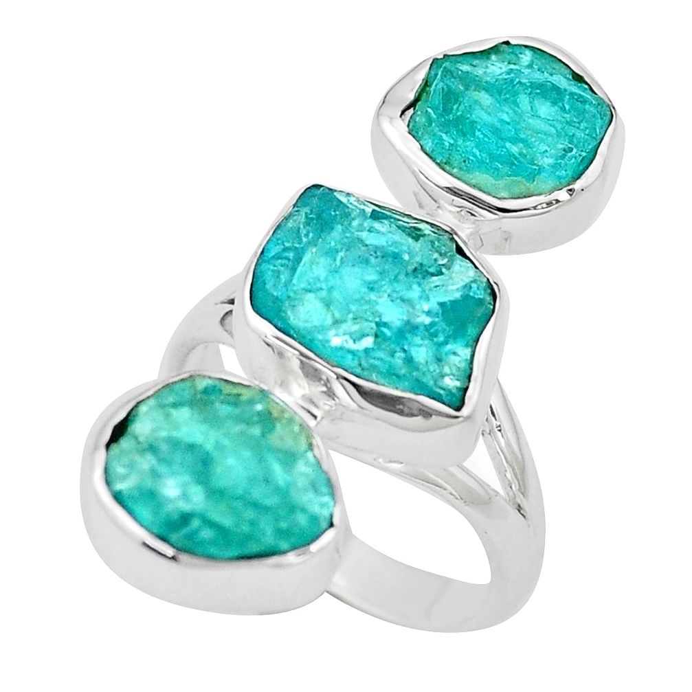 13.24cts natural green apatite rough 925 sterling silver ring size 6 p6542