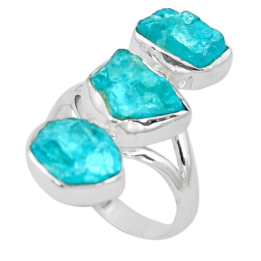 925 sterling silver 14.26cts natural blue apatite rough fancy ring size 8 p6543