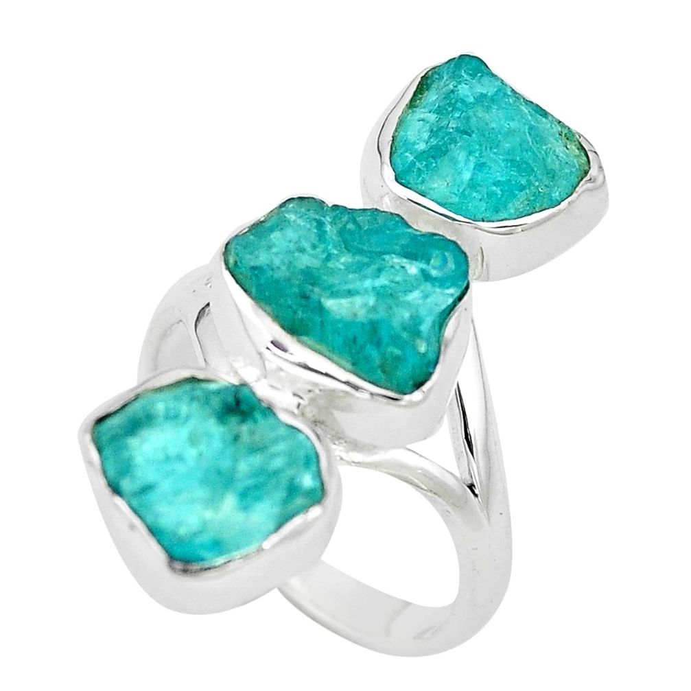 15.11cts natural green apatite rough 925 sterling silver ring size 8 p6544