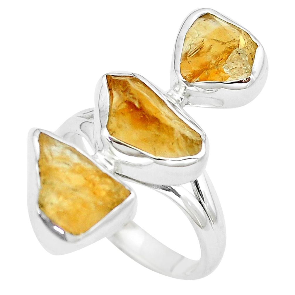 14.90cts yellow citrine rough 925 sterling silver ring jewelry size 8.5 p6554
