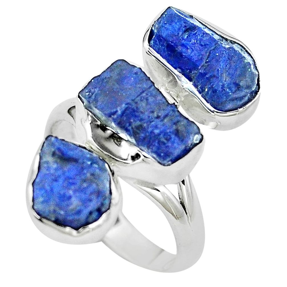 925 sterling silver 18.15cts natural blue sapphire rough ring size 8 p6556