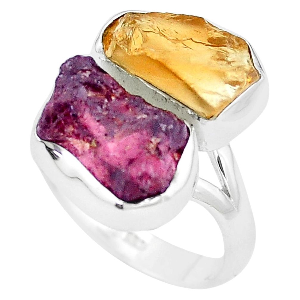 925 sterling silver 10.78cts yellow citrine rough garnet rough ring size 7 p6564