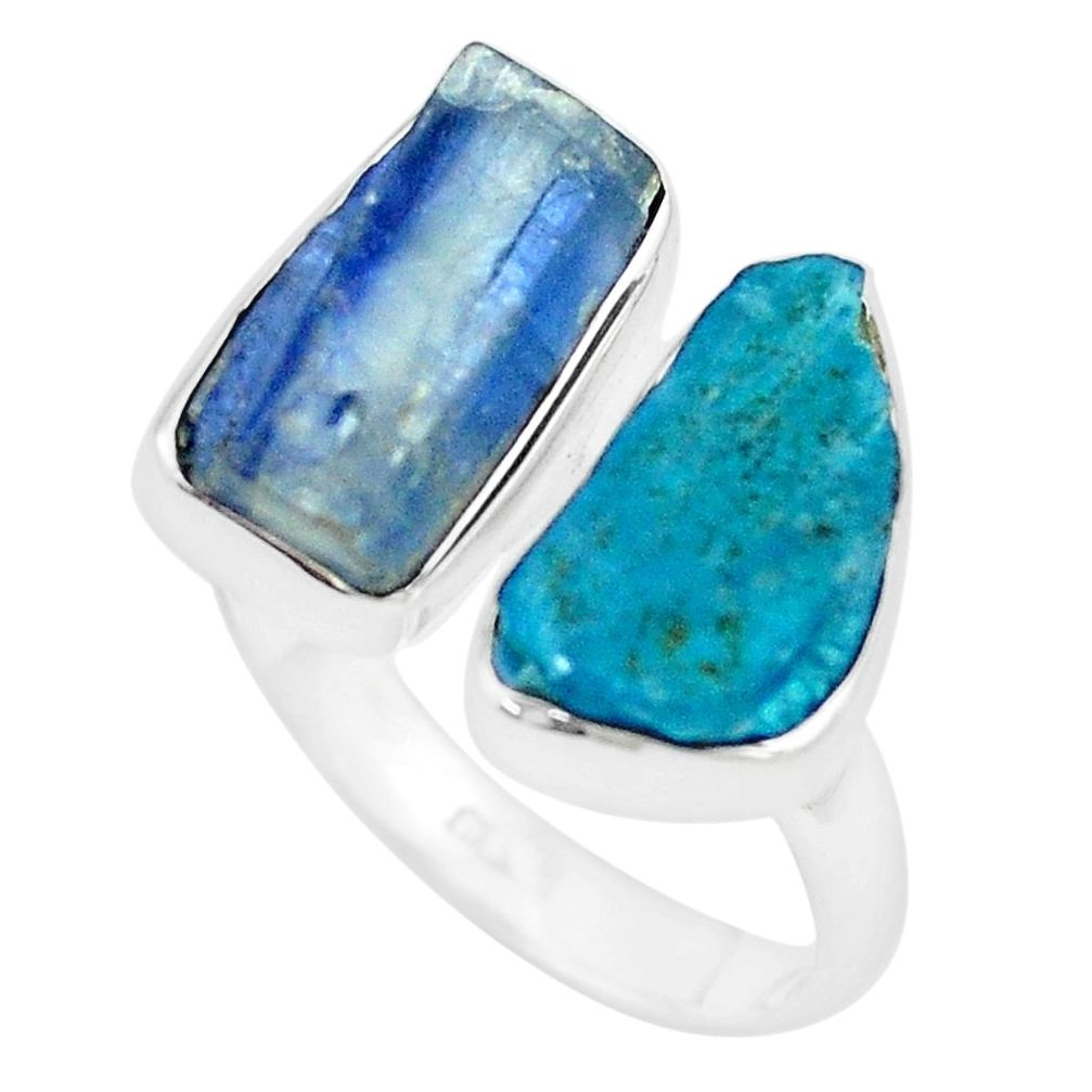 12.06cts natural blue apatite rough 925 silver adjustable ring size 8 p6570