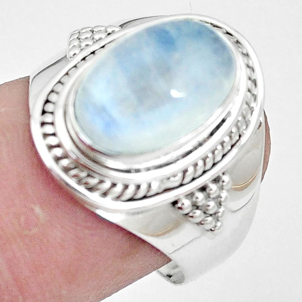 4.55cts natural rainbow moonstone 925 silver solitaire ring size 7.5 p6982