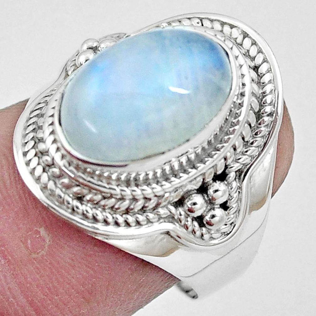 5.28cts natural rainbow moonstone 925 silver solitaire ring size 7.5 p6990