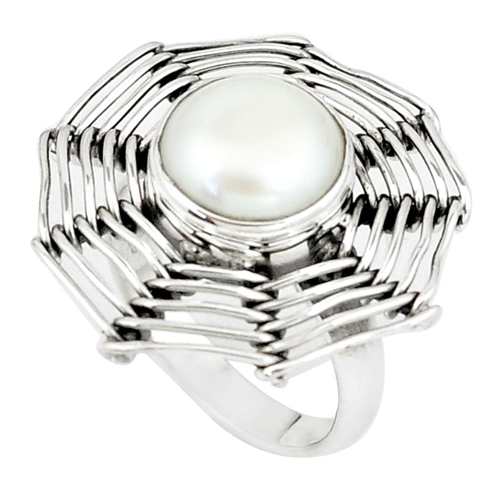 5.62cts natural white pearl 925 silver spider wave solitaire ring size 8.5 p7181