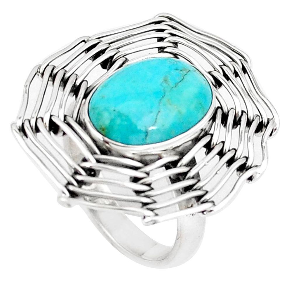 Green arizona mohave turquoise silver spider wave solitaire ring size 8 p7183