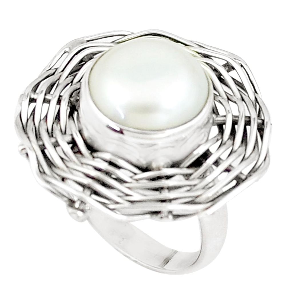 7.71cts natural white pearl 925 silver spider wave solitaire ring size 8.5 p7186