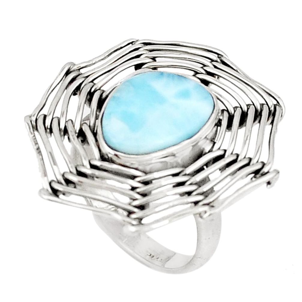 5.34cts natural larimar 925 silver spider wave solitaire ring size 5.5 p7188