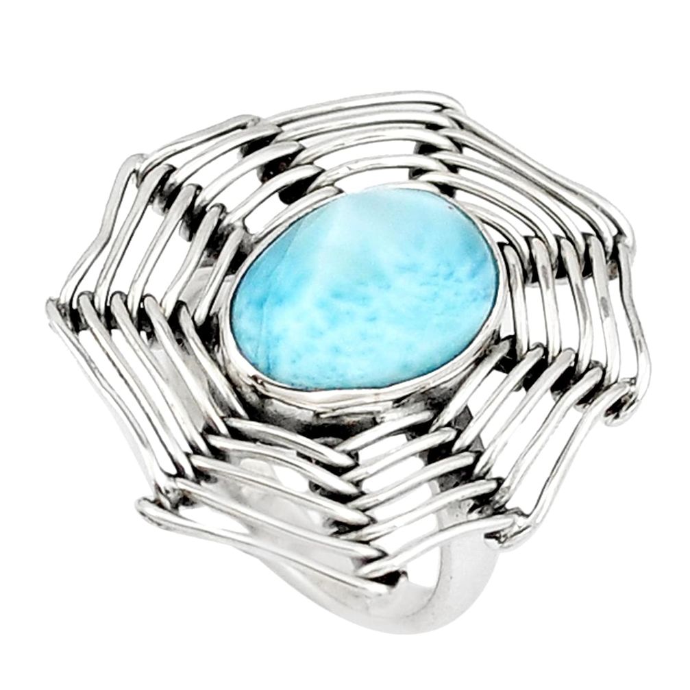 5.95cts natural larimar 925 silver spider wave solitaire ring size 5.5 p7192