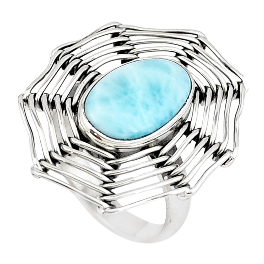 5.82cts natural blue larimar 925 silver spider wave solitaire ring size 8 p7193
