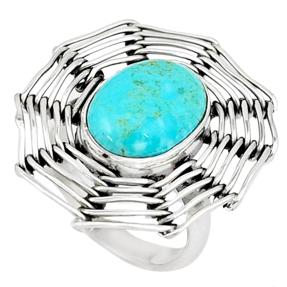 Green arizona mohave turquoise silver spider wave solitaire ring size 7.5 p7194