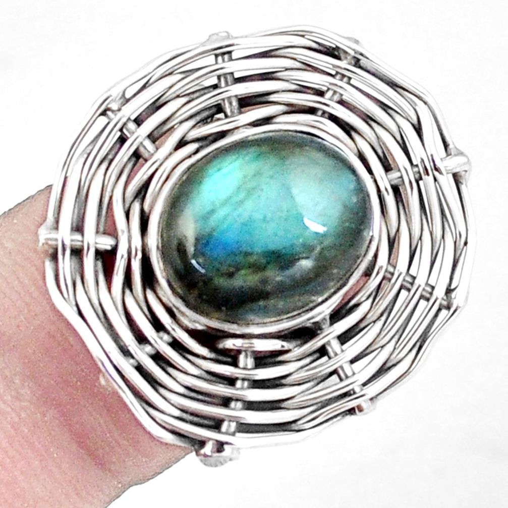 Natural blue labradorite 925 silver spider wave solitaire ring size 8.5 p7196