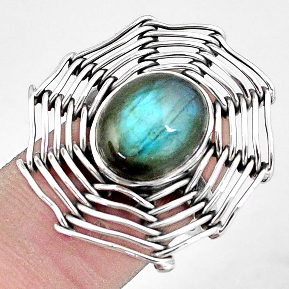 Natural blue labradorite silver spider wave solitaire ring size 6.5 p7198