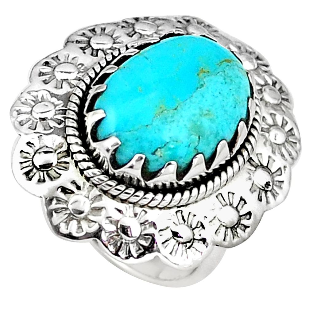 Green arizona mohave turquoise 925 silver flower solitaire ring size 5.5 p7226