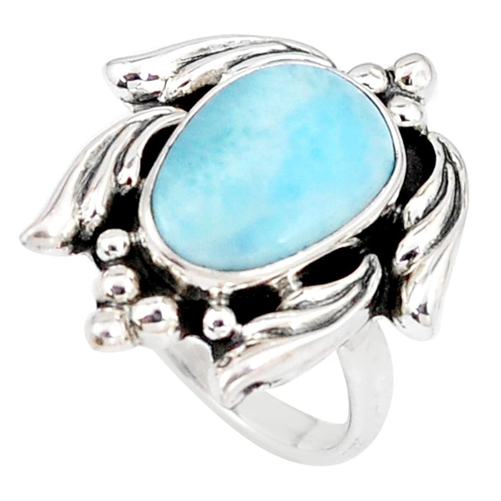 6.31cts natural blue larimar 925 silver solitaire ring jewelry size 7.5 p7244