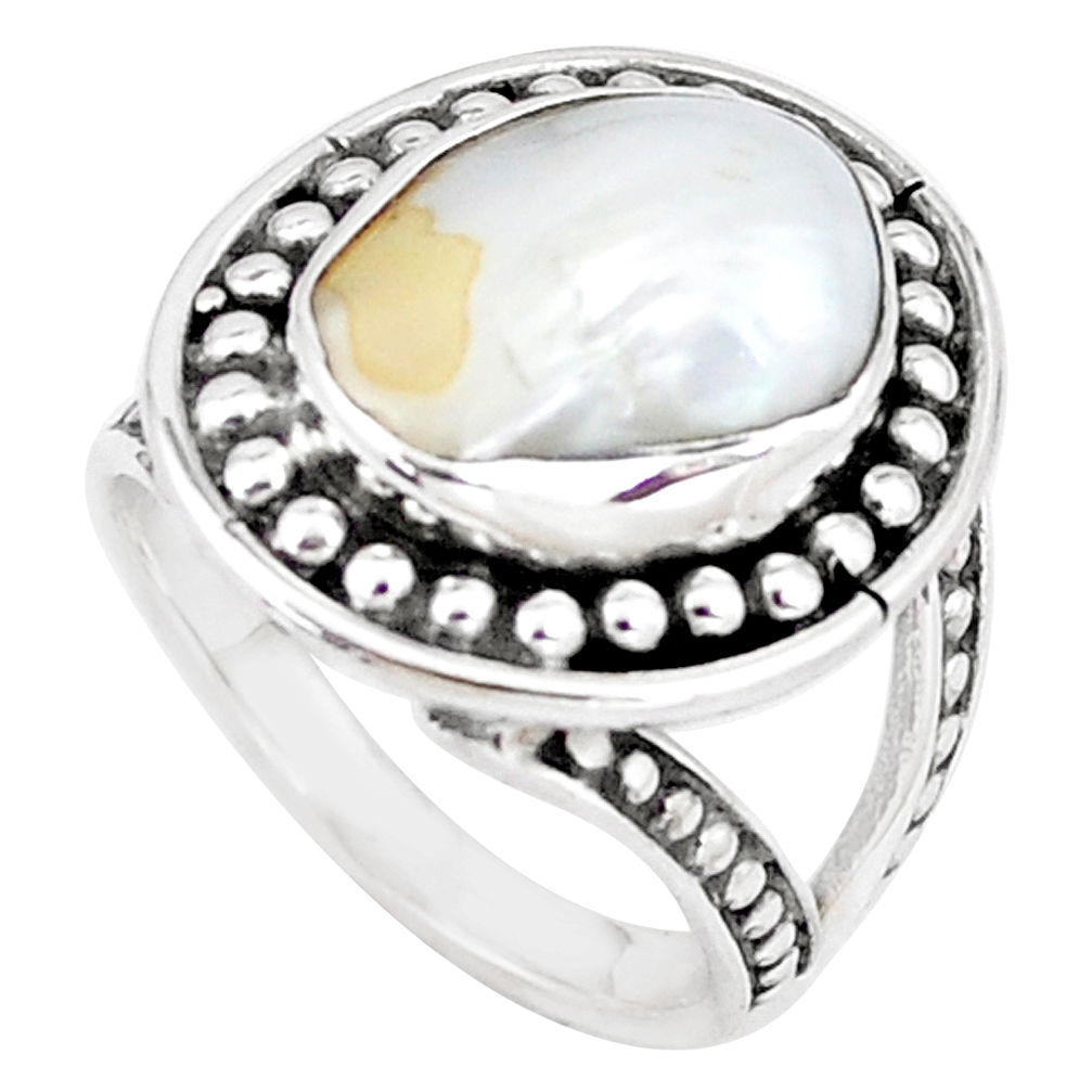 6.61cts natural white pearl 925 sterling silver solitaire ring size 7 p7265