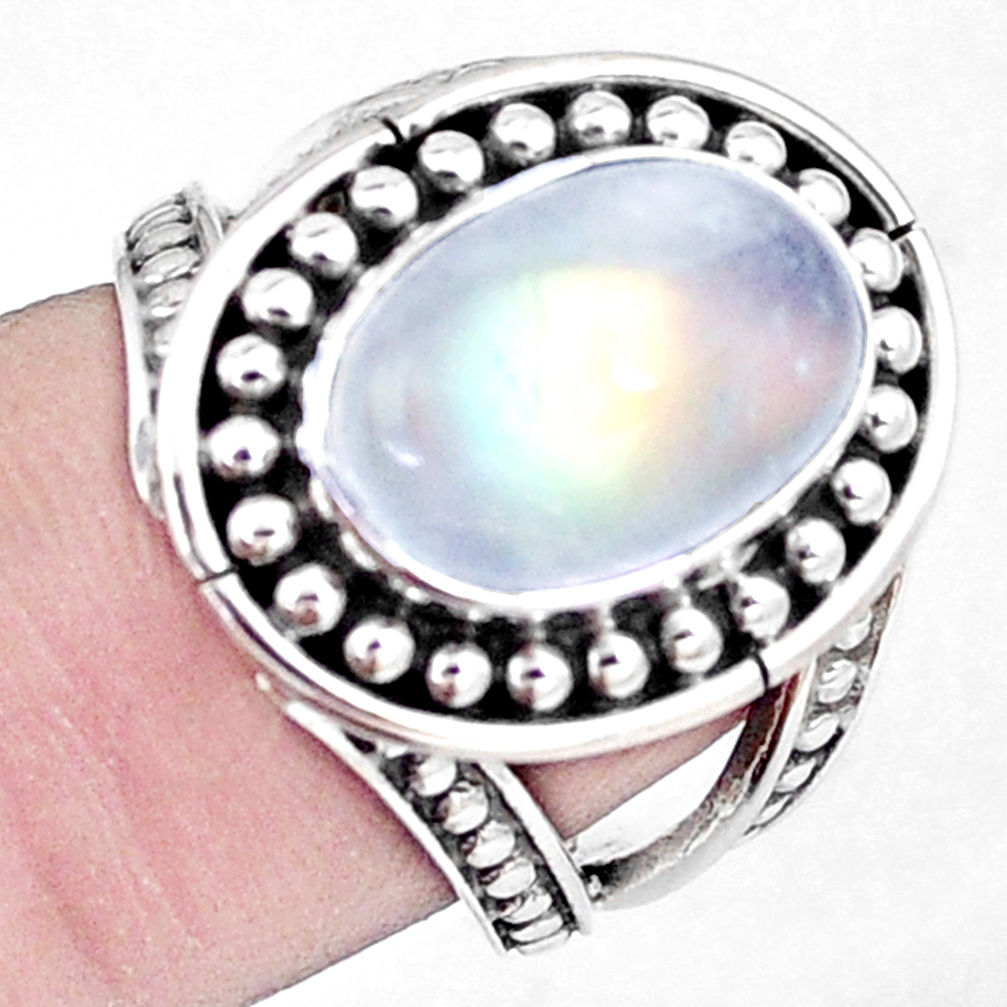 5.38cts natural rainbow moonstone 925 silver solitaire ring jewelry size 7 p7268